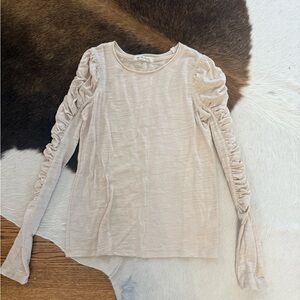 We The Free Ruched Sleeve Long Sleeve Top - Light Beige